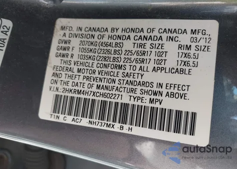2012 Honda Cr-V Ex-L z USA, uszkodzony, nr VIN 2HKRM4H7XCH602271